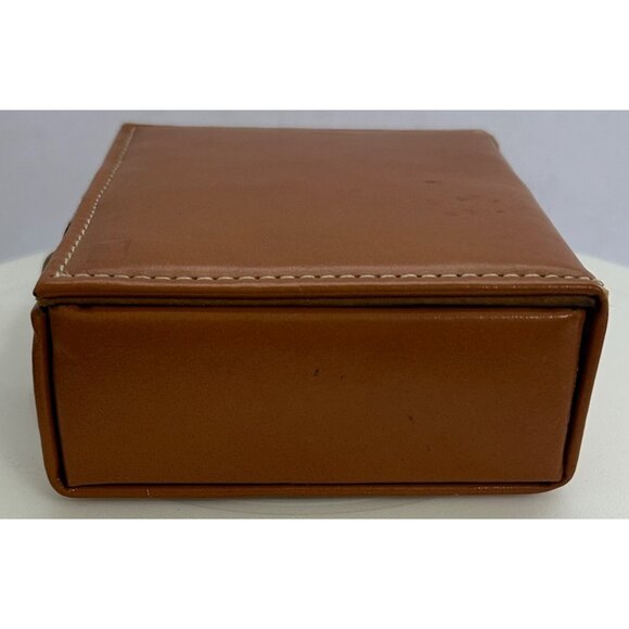 Vintage Brown Faux Leather Trinket Jewelry Box Brass Button Closure Retro Decor - Picture 4 of 14